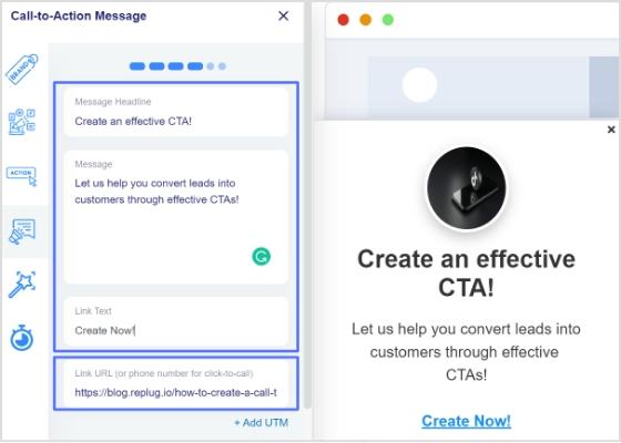 CTA message and link