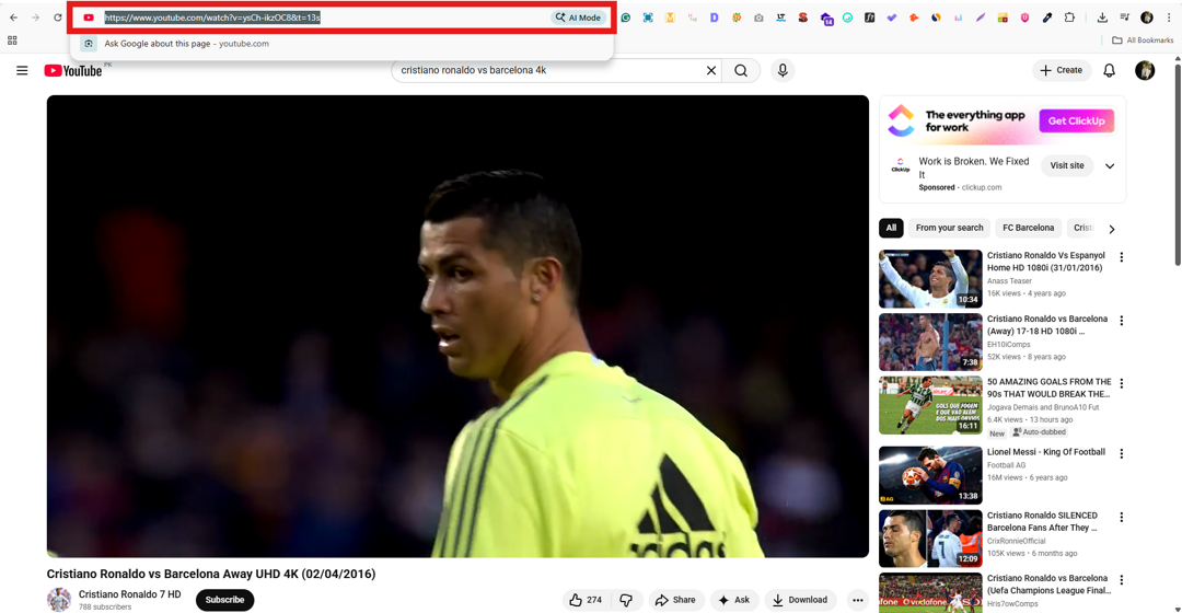 Highlighted whole YouTube video link