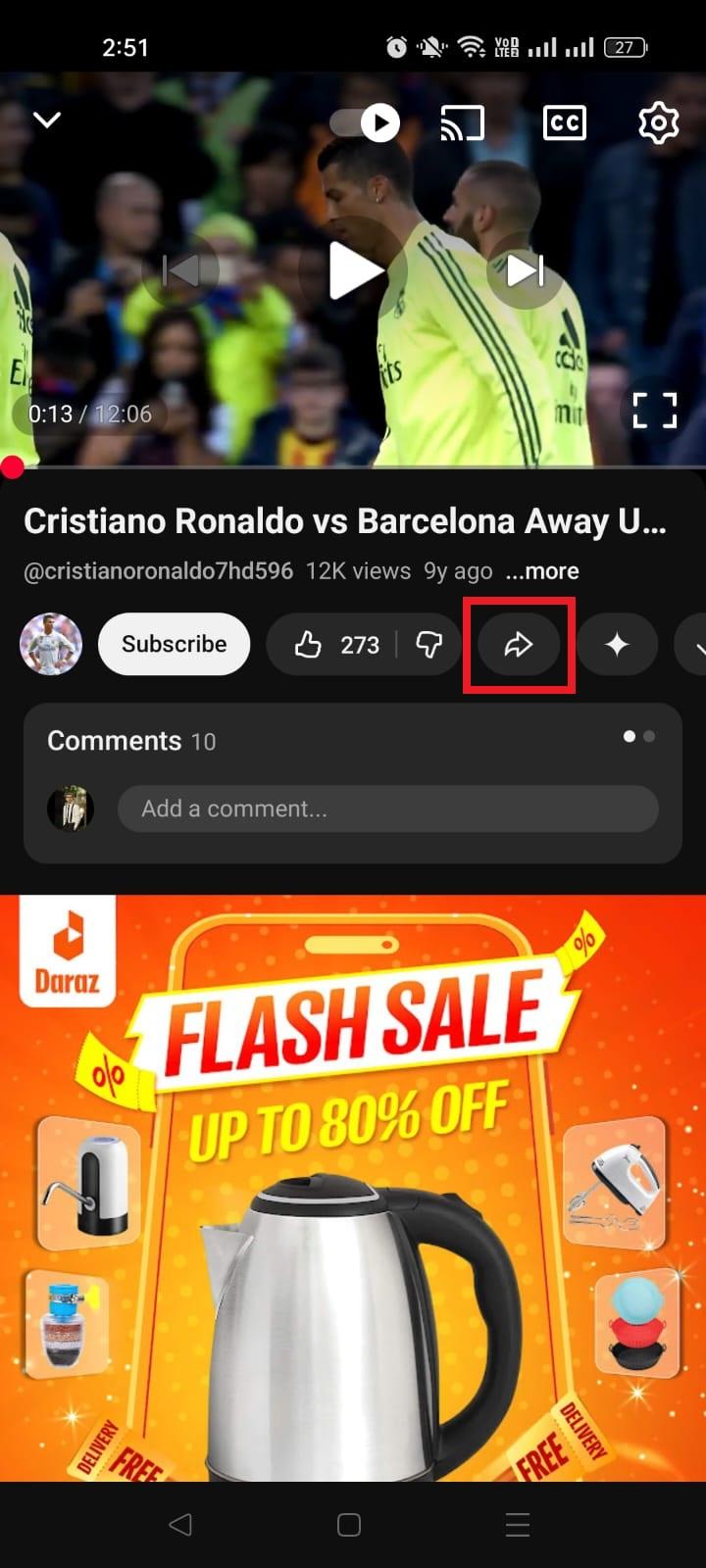 Share button in YouTube app