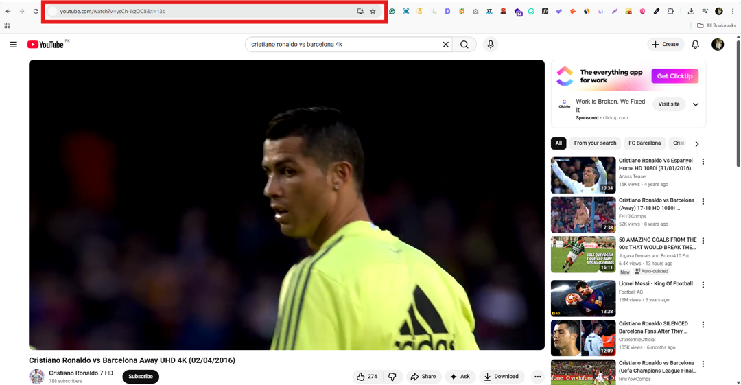 YouTube URL address bar