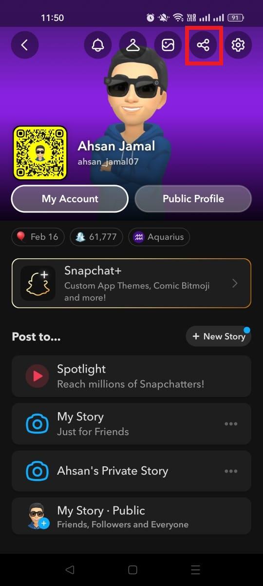 Share icon on Snapchat