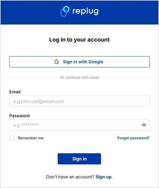 Login to Replug - replug.io