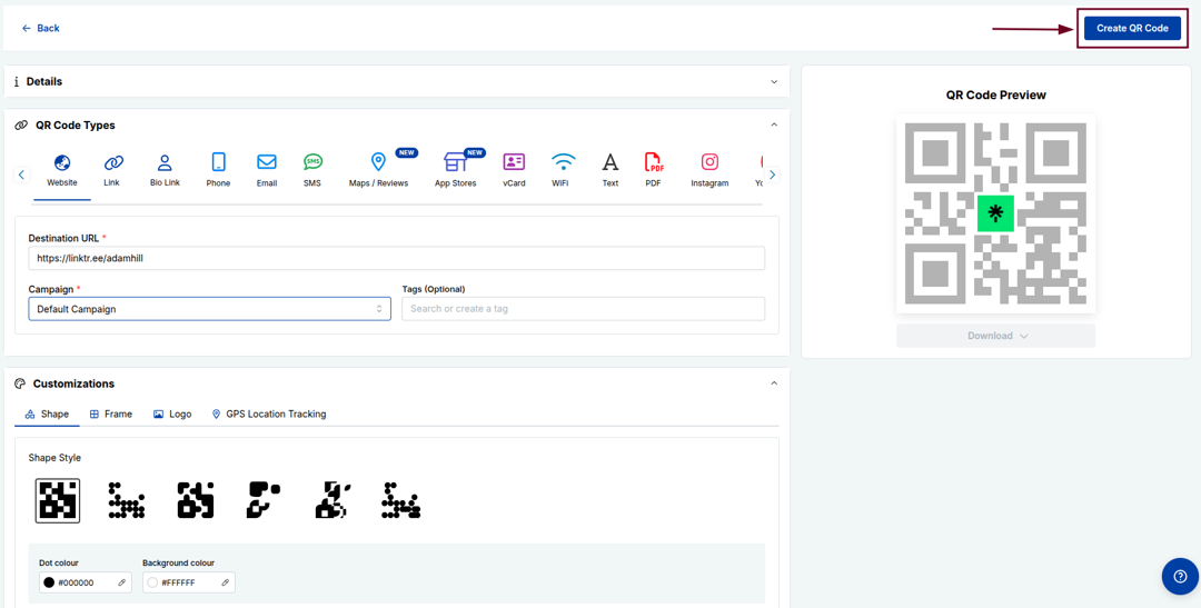 Create QR Code button inside Replug