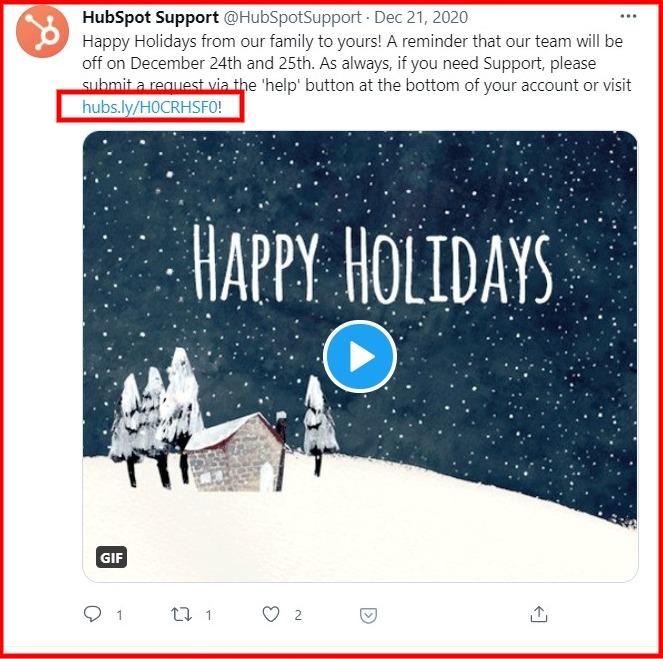 Hubspot support wishing its audience 'Happy Holidays'