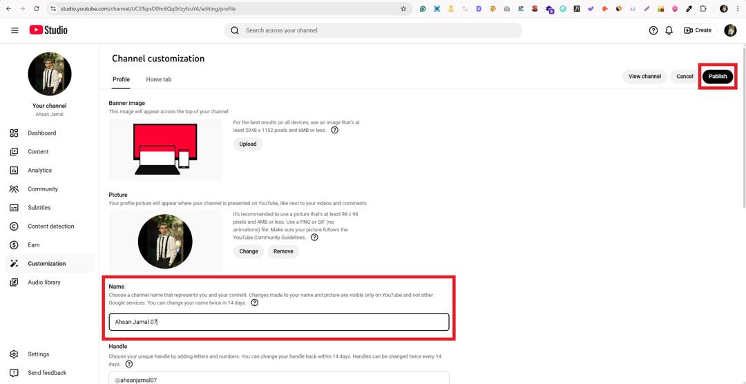 Change channel name on YouTube on desktop