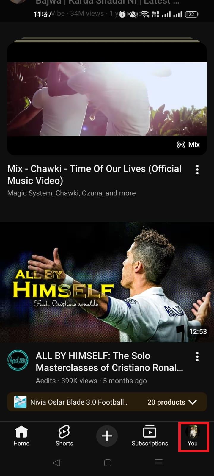 Profile icon in YouTube app
