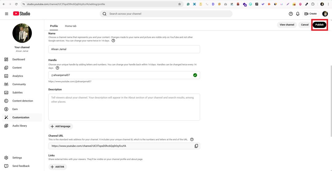 Publish button in YouTube Studio
