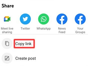 Copy link option in YouTube app on iPhone