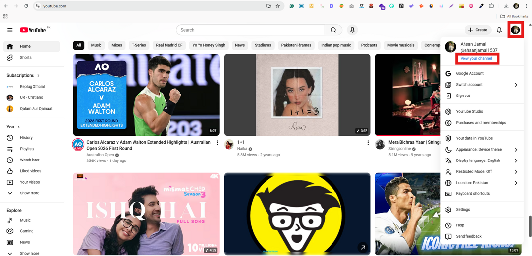 Go to your channel on YouTube web app
