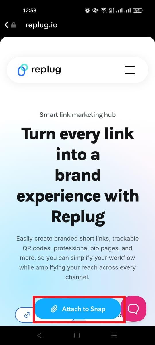 Attach to Snap button on Snapchat app