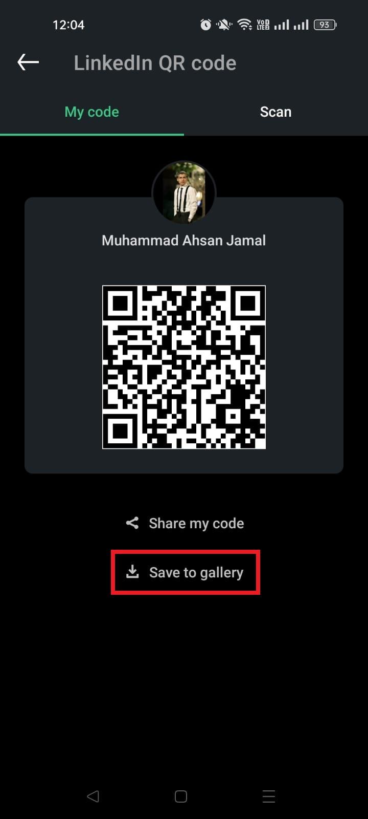 LinkedIn Save to gallery option on mobile
