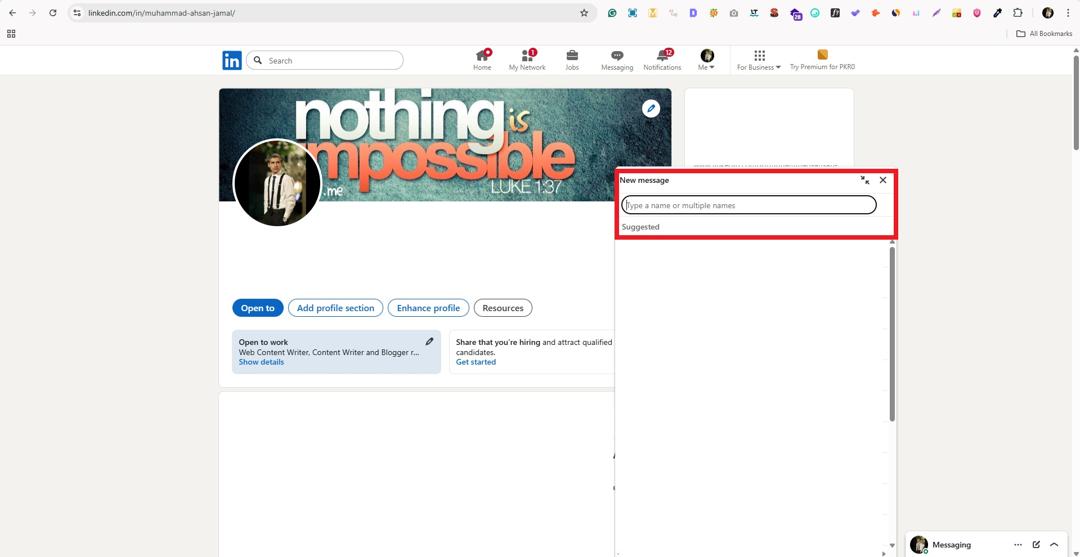 LinkedIn Select a connection option to send message on desktop