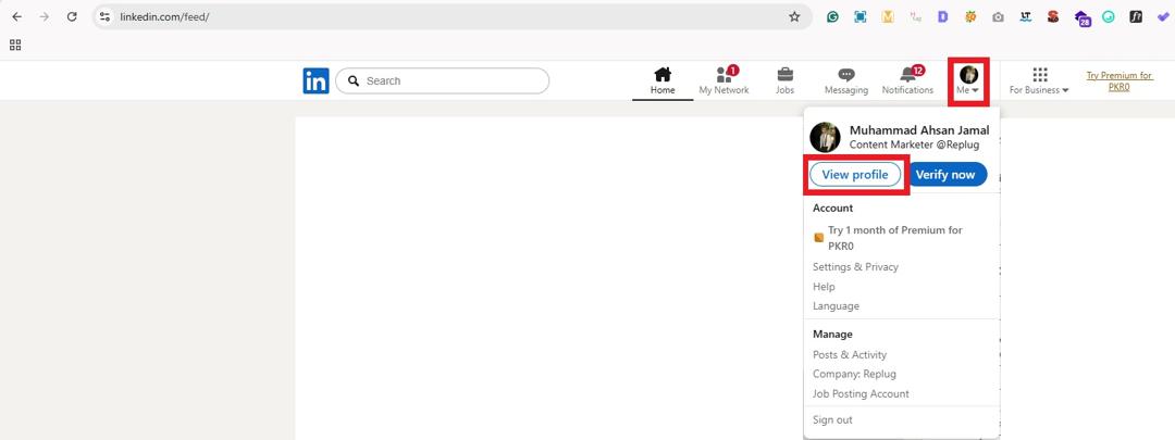 LinkedIn View profile option on PC