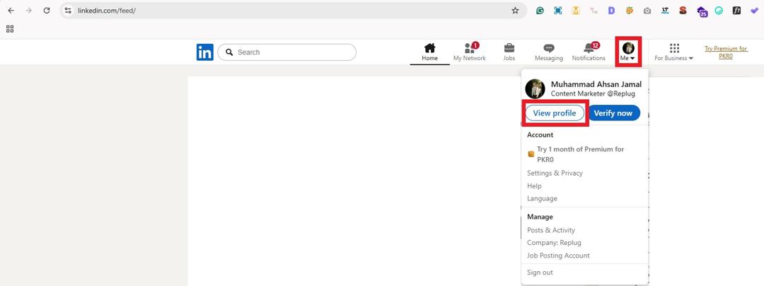 LinkedIn View profile option on desktop
