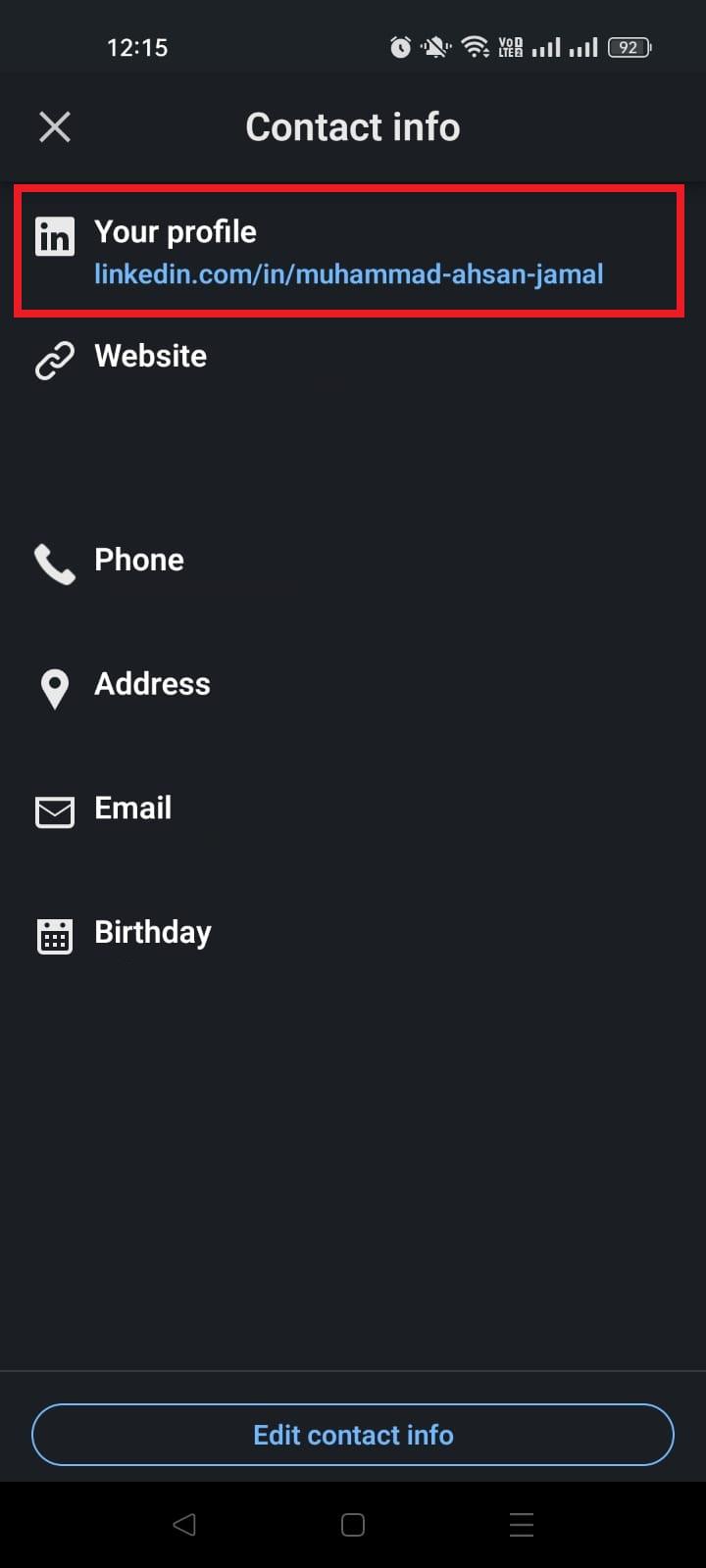 LinkedIn Your profile option on smartphone