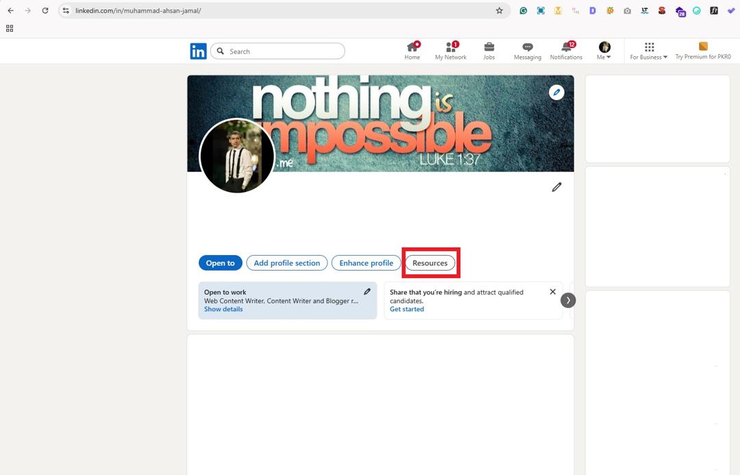 LinkedIn profile Resources button on desktop