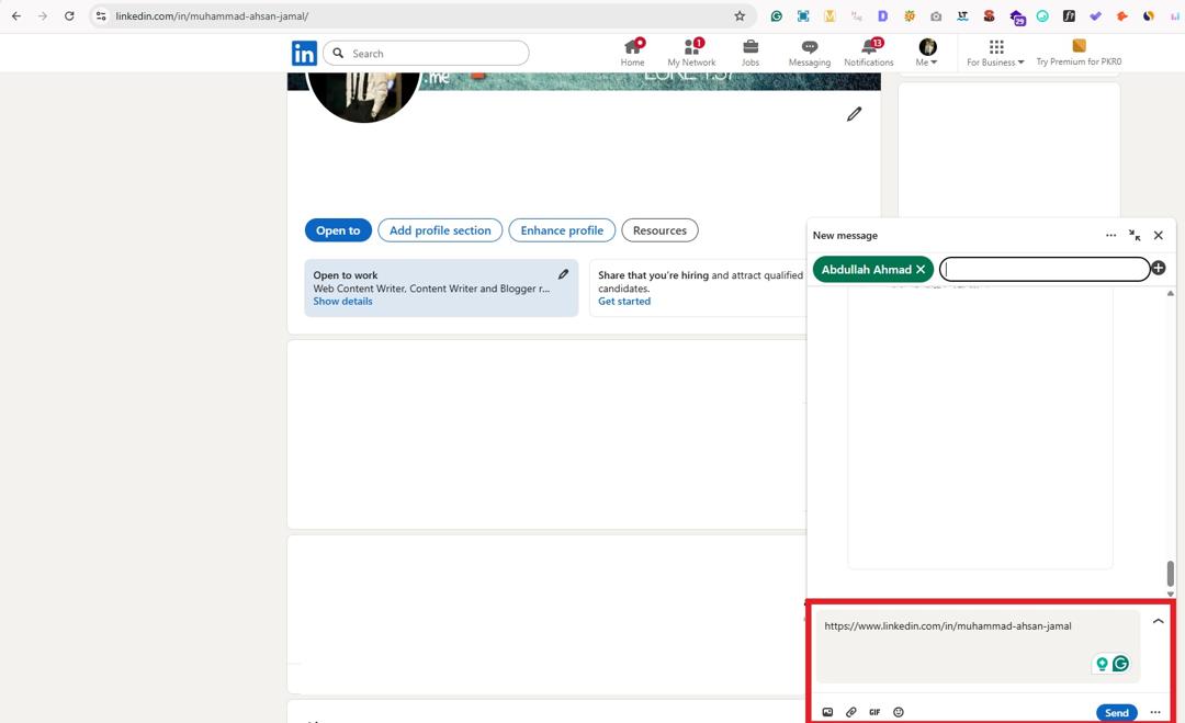 LinkedIn profile send as message option on desktop