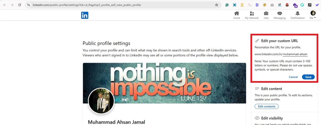 Personalize the URL for your LinkedIn profile on PC