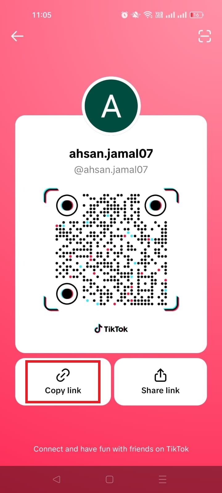 TikTok copy link option