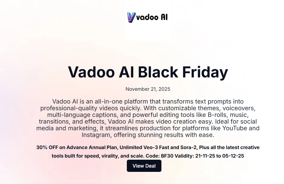 Vadoo AI Black Friday Sale 2025