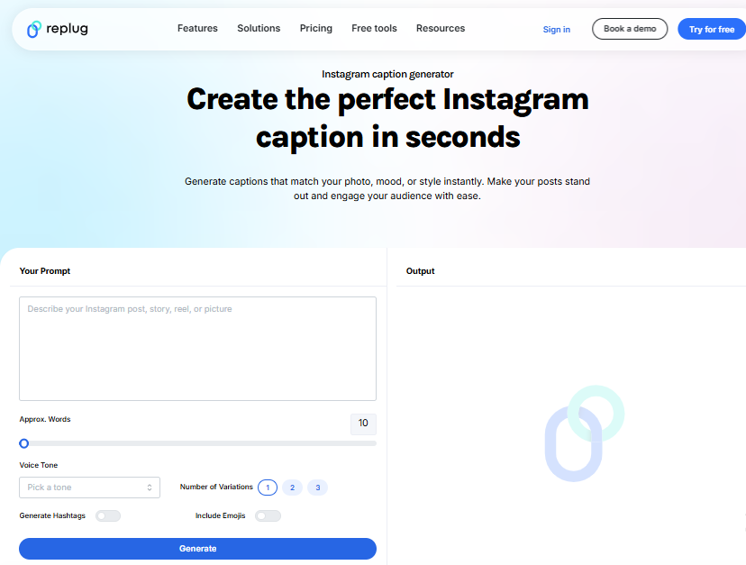 Generate winning Instagram captions in seconds using Replug