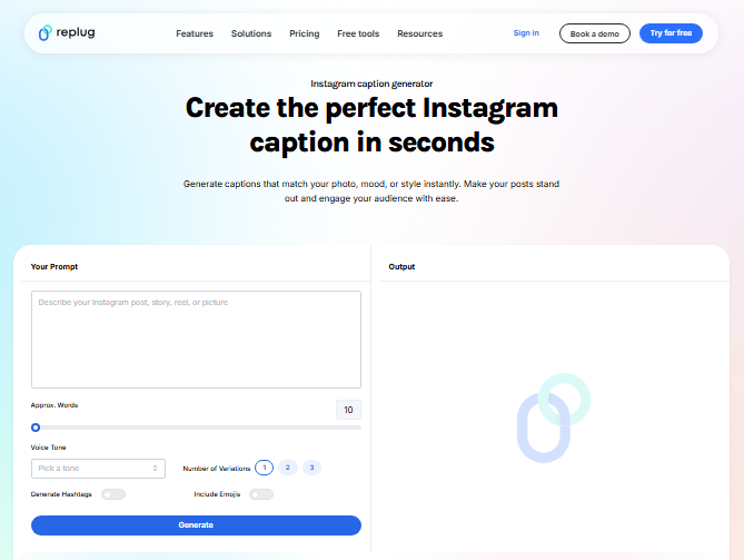 Replug’s Instagram caption generator