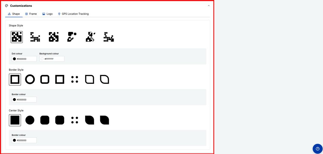 QR Code customization options