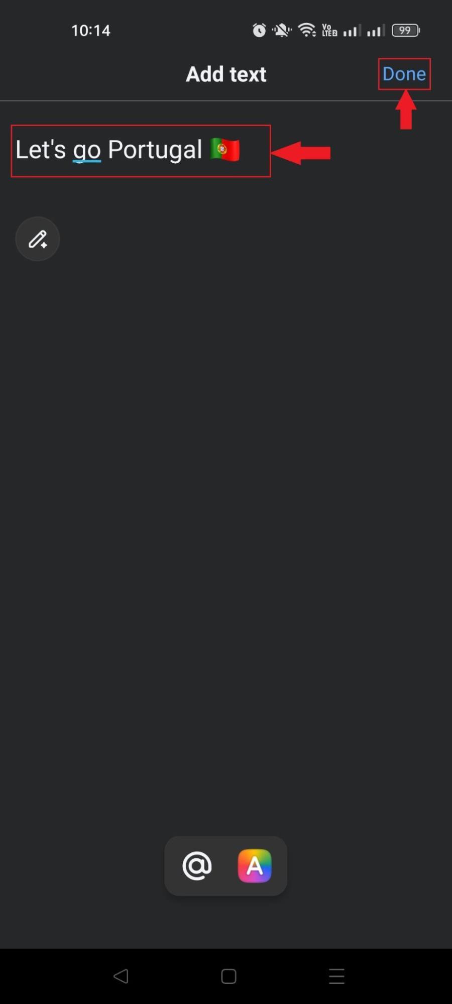 Add content inside status box on Facebook app