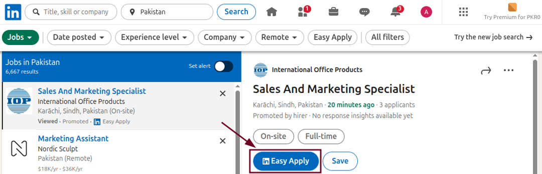 Easy Apply on a job posting in LinkedIn