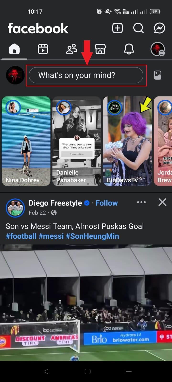 What's on your mind box inside Facebook app