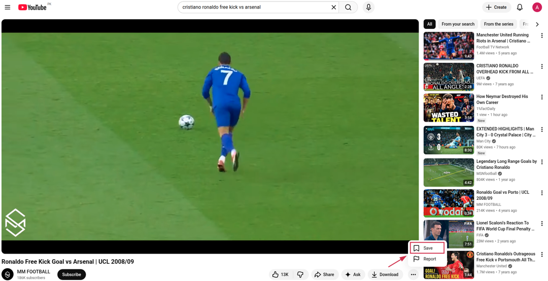 Save a video on YouTube on PC