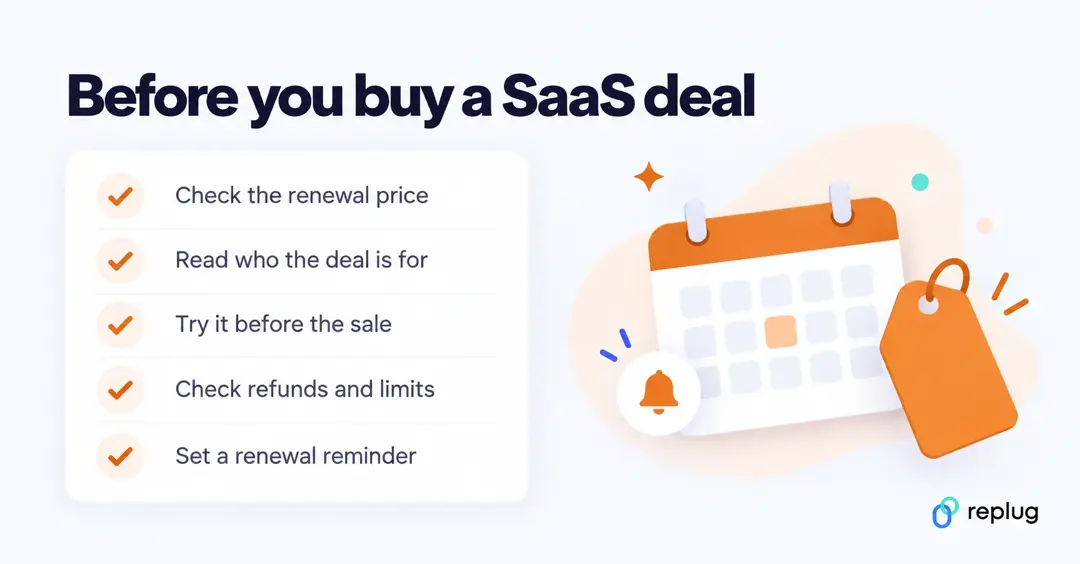 Before you buy a SaaS deal: check the renewal price, read who the deal is for, try it before the sale, check refunds and limits, set a renewal reminder