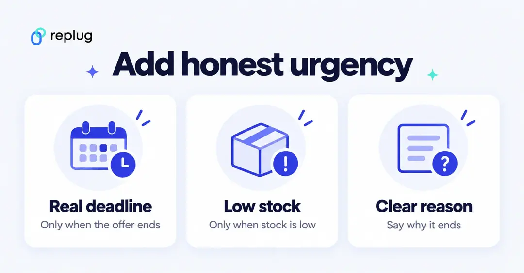 Add honest urgency to retargeting ads: a real deadline, real low stock and a clear reason the offer ends