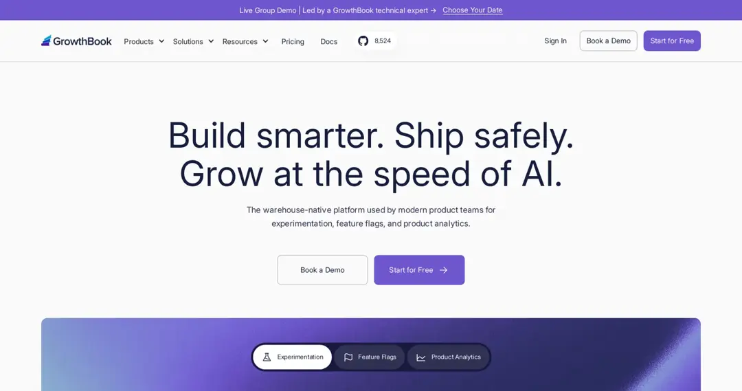 GrowthBook homepage (checked October 2026)