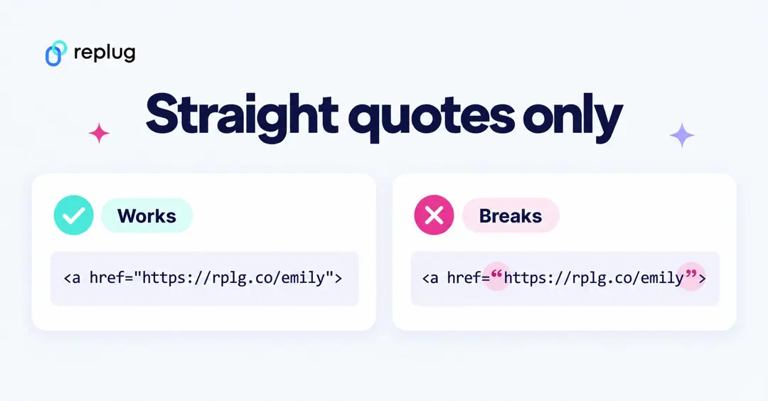 Use straight quotes in Tumblr link code: works, while the same code with curly quotes breaks