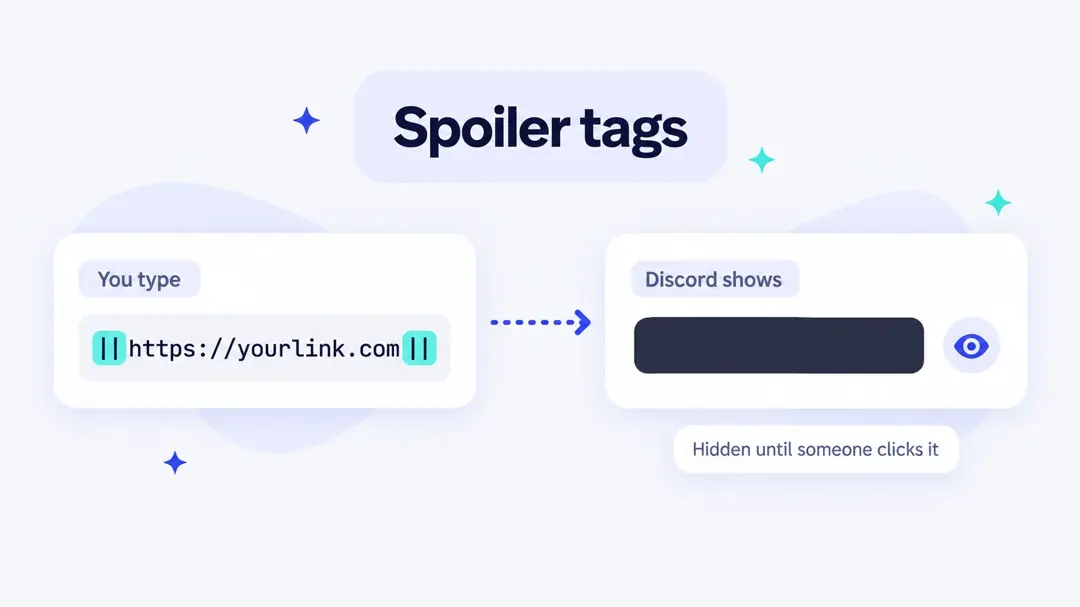 Hide a link in Discord with spoiler tags: ||https://yourlink.com|| stays hidden until someone clicks it