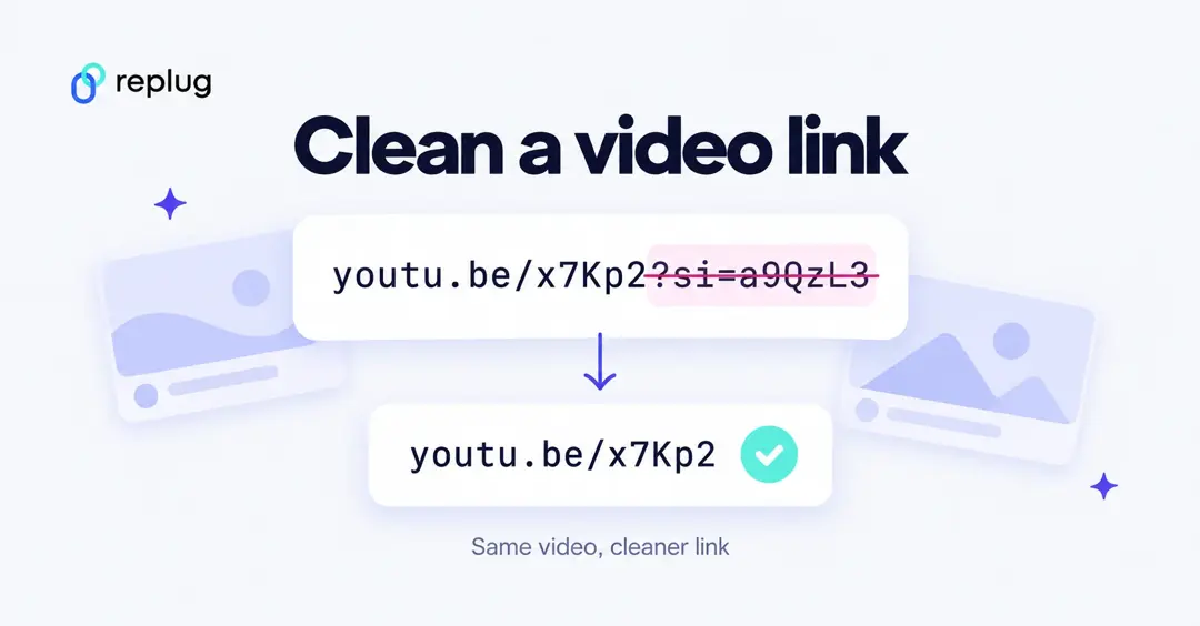 Clean a YouTube link by deleting the ?si= share identifier; the video stays the same