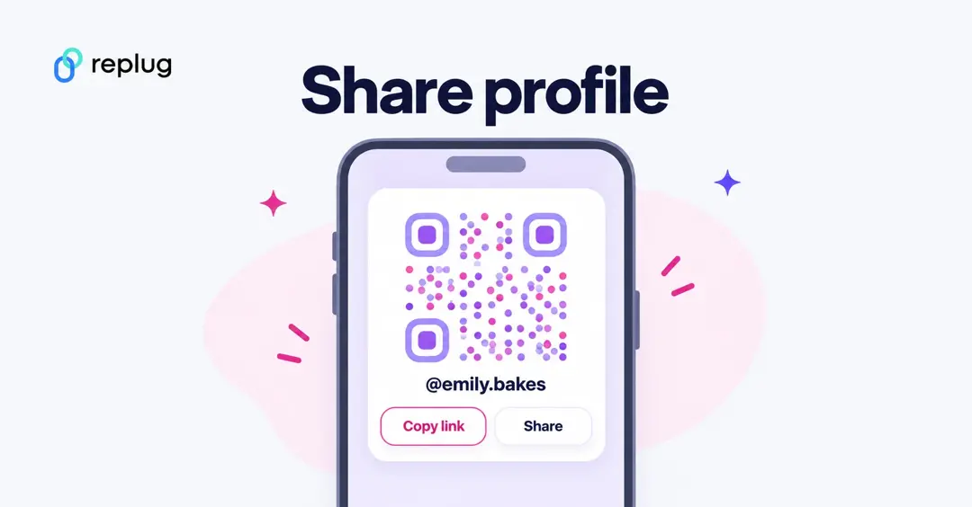 Share profile on Instagram: your profile QR code with Copy link and Share buttons