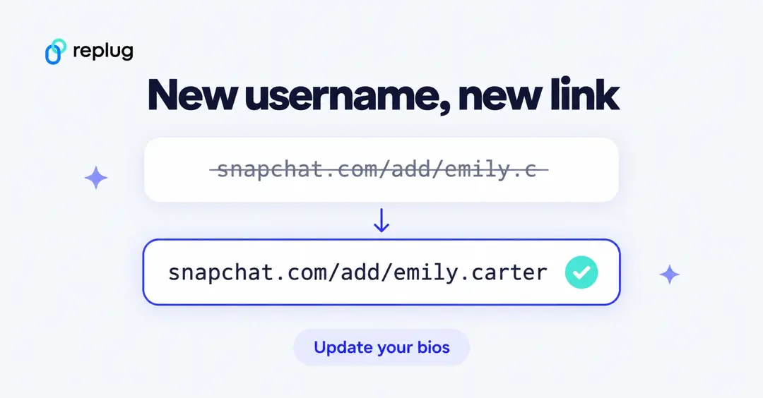 New Snapchat username, new link: the old snapchat.com/add/ link is replaced by the new one, so update your bios