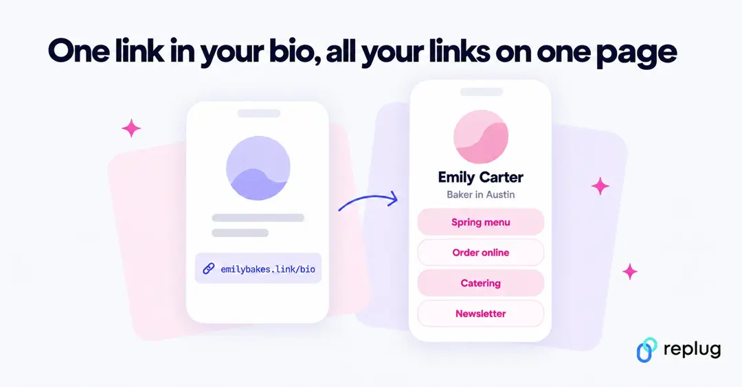 One link in your Instagram bio leading to a bio link page with all your links: Spring menu, Order online, Catering and Newsletter