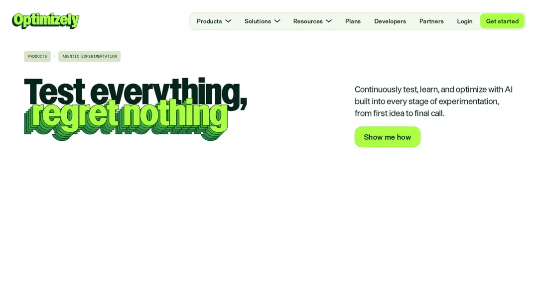 Optimizely experimentation product page (checked October 2026)