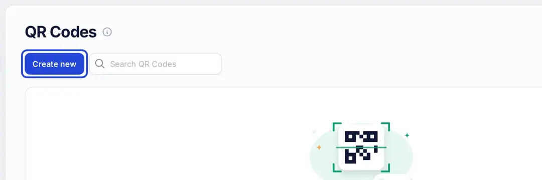 Replug QR Codes page with the Create new button highlighted