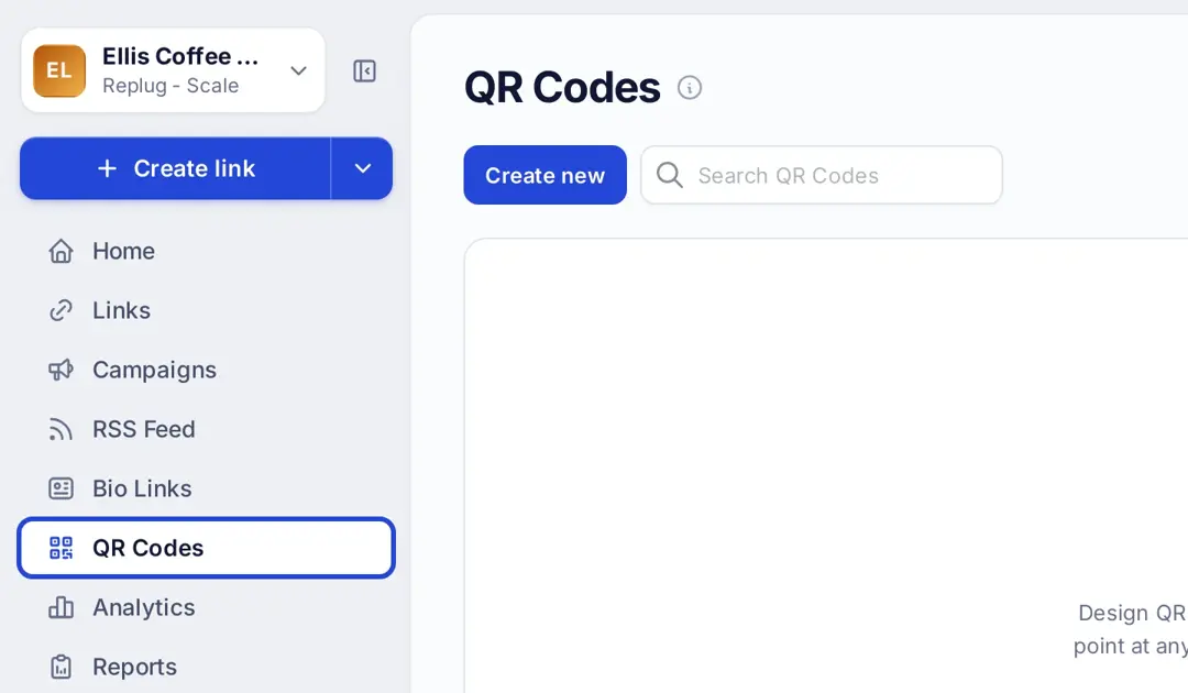 Replug left menu with QR Codes highlighted