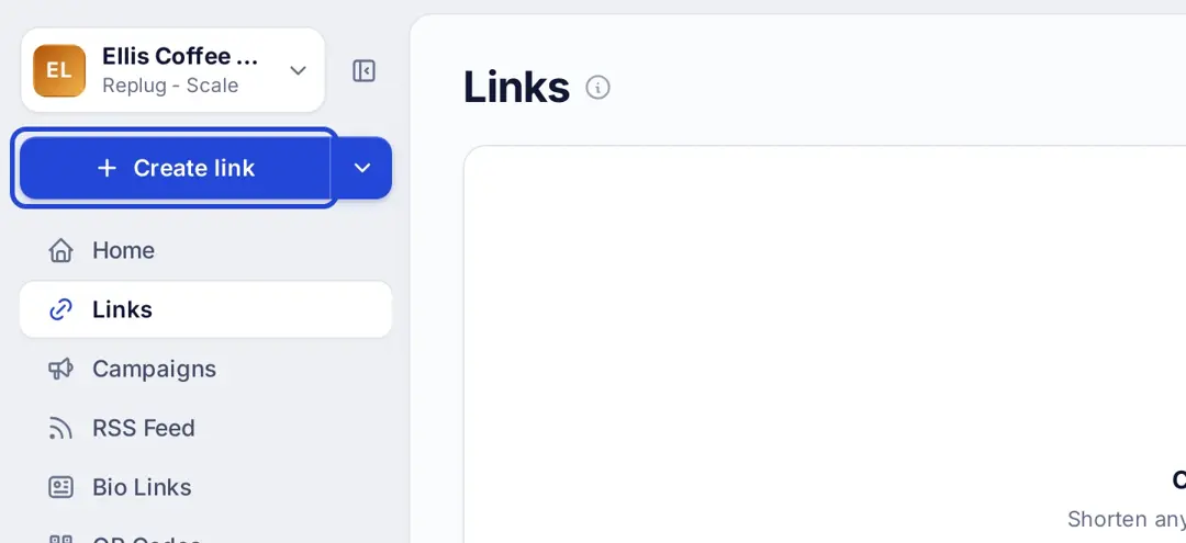 Replug left menu with the Create link button highlighted