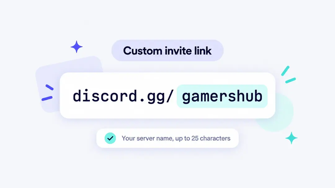 Discord vanity URL example: discord.gg/gamershub, your server name in up to 25 characters