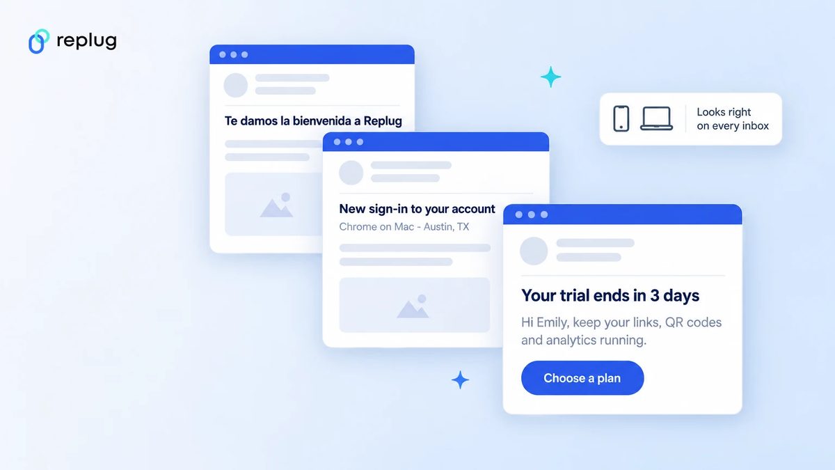 Three redesigned Replug emails