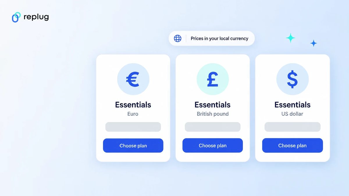 Essentials plan cards priced in euro, British pound and US dollar