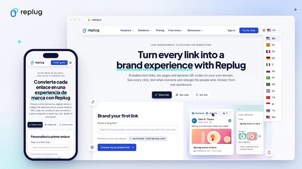 The new replug.io homepage on desktop and mobile